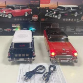 Nostaljik Ledli Chevrolet Araba Fm Radyolu Bluetooth Hoparlör Speaker Ws-1955Bt Mavi-Beyaz - 3