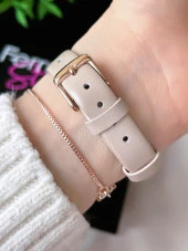 Ferrucci Çift Hasır Çelik&Deri Kordon Özelikli Yeni Sezon 3 Atm Kadın Kol Saati+Bileklik BLKT.B.100 thumbnail 5