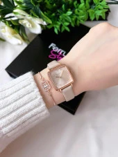 Ferrucci Çift Hasır Çelik&Deri Kordon Özelikli Yeni Sezon 3 Atm Kadın Kol Saati+Bileklik BLKT.B.100 thumbnail 6