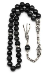 Obsidyen Doğal Taş Tesbih 925 Ayar Gümüş 8 mm Küre Kesim thumbnail 2