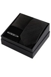 Esgue Hand Made Kravat Mendil Gümüş Rengi Kravat İğnesi Kutulu Hediye Seti thumbnail 1