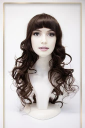 Kahve - Kızıl Uzun Dalgalı Perçemli Fiber Sentetik Peruk (H9033) thumbnail 2