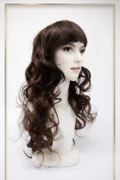 Kahve - Kızıl Uzun Dalgalı Perçemli Fiber Sentetik Peruk (H9033) thumbnail 3