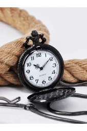 Siyah Renk Türk Bayraklı Erkek Köstekli Cep Saati SU-920 - 1