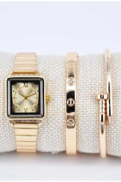 Ayarlanır Kordon Altın Renk Roma Rakam Taşlı ve Çivili Model Bileklikli Kadın Kol Saati SU-895 - 1