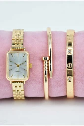 Altın Renk Taşlı ve Çivili Model Bileklikli Şık Sade Vintage Kadın Kol Saati SU-892 - 2