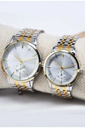 Sevgili Saati Çift Saati Altın & Gümüş Renk Kordon Analog İki Adet Saat SU-933 - 1