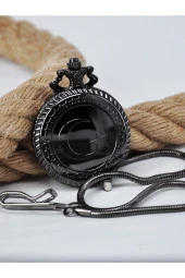 Siyah Renk Türk Bayraklı Erkek Köstekli Cep Saati SU-920 - 2