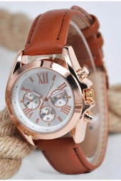 Cappuccino Deri Kordonlu Bakır Renk Kasa Roma Rakamlı Genç Kız Kadın Kol Saati SU-907 - 1