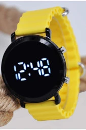 Sarı Renk Silikon Kordonlu Tuşlu Led Unisex Kol Saati SU-903 - 1