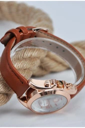 Cappuccino Deri Kordonlu Bakır Renk Kasa Roma Rakamlı Genç Kız Kadın Kol Saati SU-907 - 2