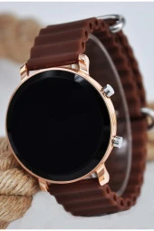 Kahverengi Renk Silikon Kordonlu Tuşlu Led Unisex Kol Saati SU-904 - 2