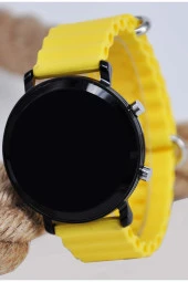 Sarı Renk Silikon Kordonlu Tuşlu Led Unisex Kol Saati SU-903 - 2