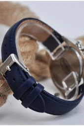 Koyu Mavi Deri Kordonlu Gümüş Renk Kasa Roma Rakamlı Genç Kız Kadın Kol Saati Su-909 - 3