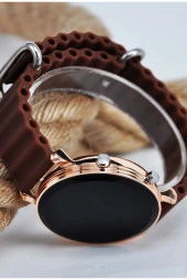 Kahverengi Renk Silikon Kordonlu Tuşlu Led Unisex Kol Saati SU-904 - 3