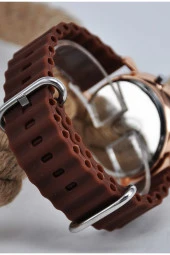 Kahverengi Renk Silikon Kordonlu Tuşlu Led Unisex Kol Saati SU-904 - 4