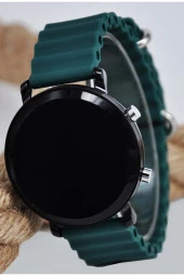 Koyu Yeşil Renk Silikon Kordonlu Tuşlu Led Unisex Kol Saati SU-905 - 2