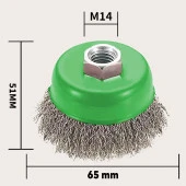 Saçaklı Çanak Fırça Paslanmaz 65 mm M14 Pas Kir Boya Kazıma Temizleme Taşlama Zımparalama Parlatma thumbnail 3