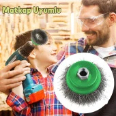 Saçaklı Çanak Fırça Paslanmaz 65 mm M14 Pas Kir Boya Kazıma Temizleme Taşlama Zımparalama Parlatma thumbnail 4