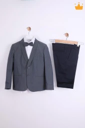 Babyhola 9-10 Yaş Ceket Gömlek Pantolon Papyonlu 4'lü Erkek Çocuk Genç Takım Elbise Mezuniyet Bayramlık Düğün Damatlık Seti 5034 - 1