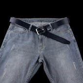 2 Adet Hakiki Deri Erkek Kemer 4 cm Kahverengi Lacivert Keten ve Kot Uyumlu - 6