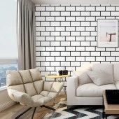 Renkli Duvarlar 60x30cm Shiny Beyaz Tuğla Desen Kendinden Yapışkanlı Karavan Prefabrik Banyo Wc Duvar Kaplama Paneli thumbnail 4