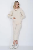 Kadın Triko Zincirli Cepli Kazak Pantolon Takım Oversize Taş - 4
