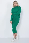 Kadın Triko Zikzak Çizgili Kazak ve Etek Takım Oversize Yeşil - 6