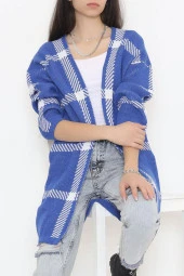 Desenli Triko Hırka Saks - 7652.1319. - 1