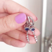 Vaoov 925 Ayar Gümüş Taşlı Göz Rodyumlu Nazar Küpe thumbnail 2