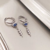 Vaoov 925 Ayar Gümüş Taşlı Göz Rodyumlu Nazar Küpe thumbnail 4