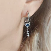 Vaoov 925 Ayar Gümüş Taşlı Göz Rodyumlu Nazar Küpe thumbnail 1