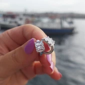 Vaoov 925 Ayar Gümüş Baget Taşlı Küpe thumbnail 3