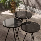 Zigon Sehpa 3 Lü Metal Ayak Siyah Mermer Desen  1018 thumbnail 3