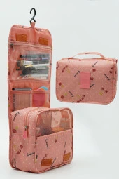 Çok Fonksiyonlu Askılı Makyaj Çantası Kiraz Desenli ( Büyük Boy ) - 2