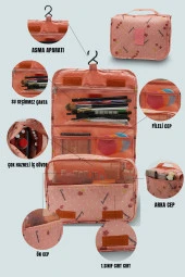 Çok Fonksiyonlu Askılı Makyaj Çantası Kiraz Desenli ( Büyük Boy ) - 8