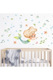 Deniz Kızı ve Deniz Canlıları Temalı Çocuk Odası Duvar Sticker 50 x 70 cm - 1