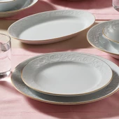 GÜRAL PORSELEN Bahar Dalı 6 Parça 20 cm Pasta Tabağı Mat Gold - 1