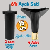 Elista 6'lı Set Mobilya Tv Ünitesi Yükseltici M8 Civatalı Destek Ayağı Ayakları 15 Cm Siyah Altın - 1