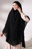 Siyah Şifon Üç Katlı Peçeli Uzun Tesettür Sufle Eşarp - 2