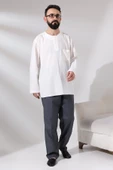 Erkek Füme Çınar Rahat Kesim Beli Lastikli Hac ve Umre Keten Şalvar Pantolon - 7