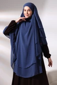 Mavi Üç Katlı Peçeli Uzun Şifon Tesettür Sufle Eşarp thumbnail 3