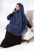 Mavi Üç Katlı Peçeli Uzun Şifon Tesettür Sufle Eşarp thumbnail 7