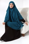 Petrol Şifon Üç Katlı Peçeli Uzun Tesettür Sufle Eşarp thumbnail 7