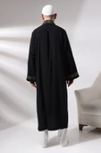 Siyah Erkek Namaz Elbisesi Desen İşlemeli Hakim Yaka İmam Cübbesi - 8