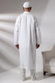 Beyaz Erkek Namaz Elbisesi V Yaka Düğmesiz Önü Açık Namaz Cübbesi - 6