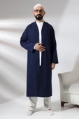 Lacivert Erkek Namaz Elbisesi V Yaka Düğmesiz Önü Açık Namaz Cübbesi - 1