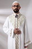 Beyaz Hakim Yaka Nakış İşlemeli Erkek Namaz Elbisesi İmam Cübbesi - 7