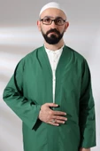 Yeşil Erkek Namaz Elbisesi V Yaka Düğmesiz Önü Açık Namaz Cübbesi - 8