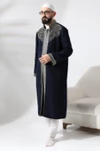 Lacivert Hakim Yaka Erkek Namaz Elbisesi Şerit Nakış İşlemeli İmam Cübbesi - 3